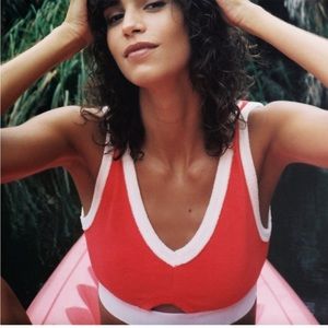 ZARA Red And White Terry Cloth Bralette Top Size Small NWT